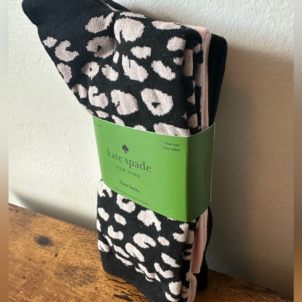 Kate Spade 3-Pack Women’s Black and Pink Crew Socks Cheetah Print, Spade NWT